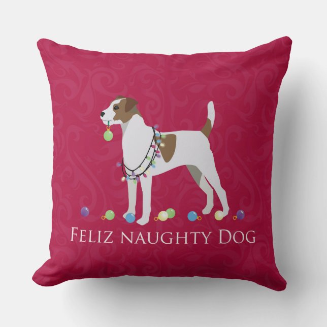Parson Russell Terrier Feliz Naughty Dog Weihnacht Kissen (Vorderseite)