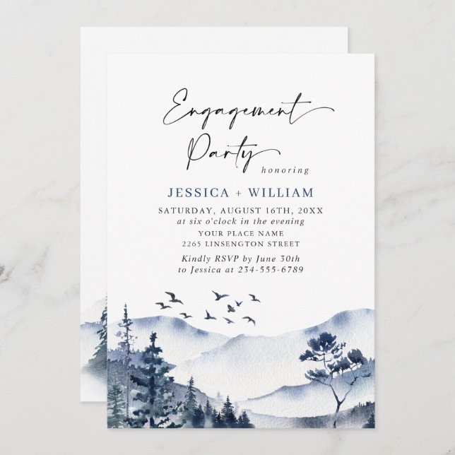 PARTEI "Elegange Mountains Forest ENGAGEMENT" Einladung (Vorne/Hinten)