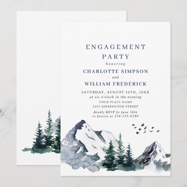 PARTEI "Elegange Mountains Forest ENGAGEMENT" Einladung (Vorne/Hinten)