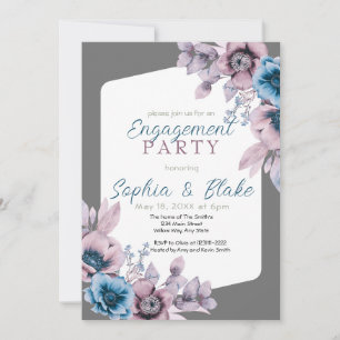 Partei für blaues und Lila Blumengraues Engagement Einladung