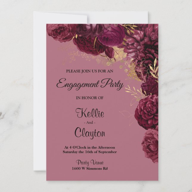 Partei für das Engagement von Burgund und Gold im  Einladung (Vorderseite)