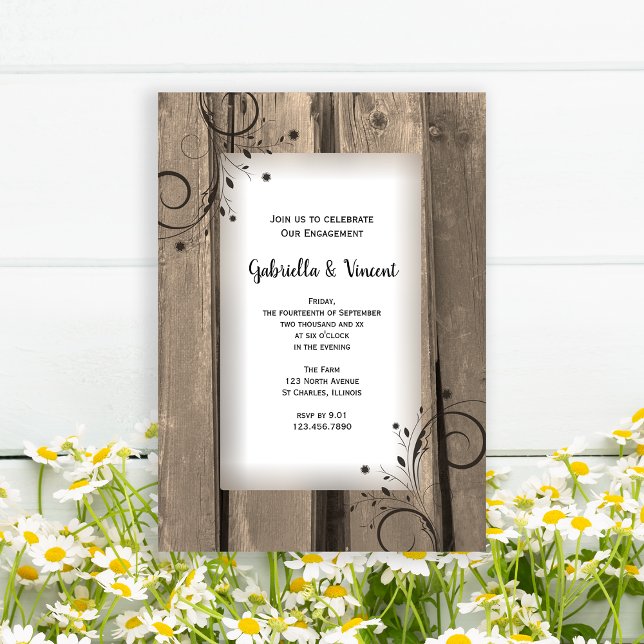 Partei für das Engagement von Land-Stallholz und B Einladung (Invite guests to your rustic barn party celebration with this charming engagement invitation.)