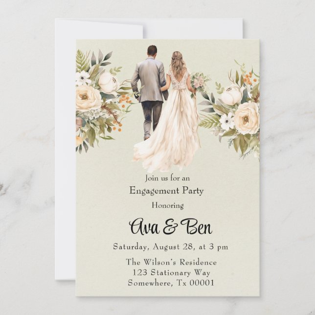 Partei für das hellgrüne Engagement von Braut und  Einladung (Vorderseite)