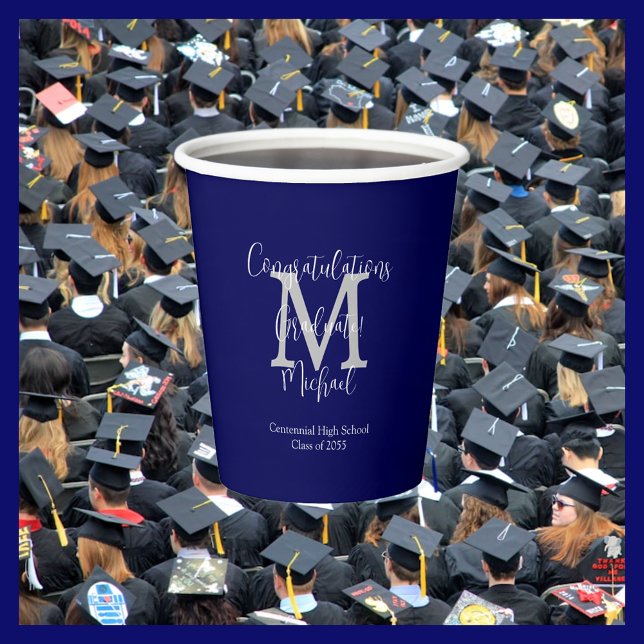 Partei für den Mit Monogramm Unterricht in Navy Bl Pappbecher (Von Creator hochgeladen)