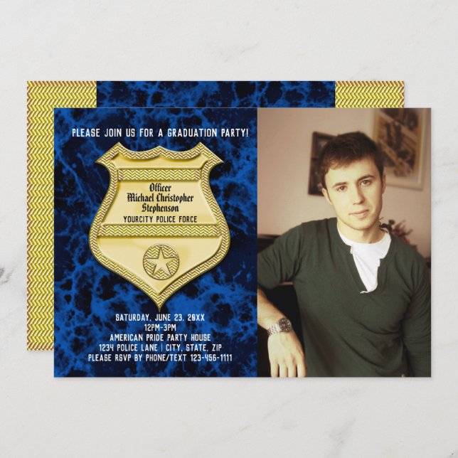 Partei für die Polizeischulung bei Blaumarmor-Foto Einladung (Vorne/Hinten)