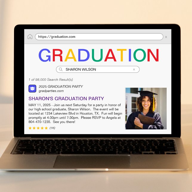 Partei für die Website-Suche Einladung (Website Search Result Graduation Party Invitation
)