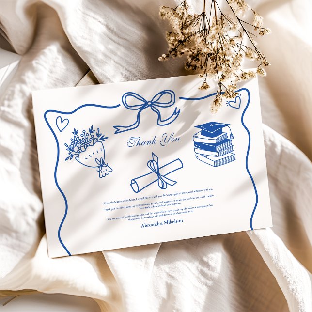 Partei für Illustrierte blaue Graduierung von Hand Dankeskarte (Von Creator hochgeladen)