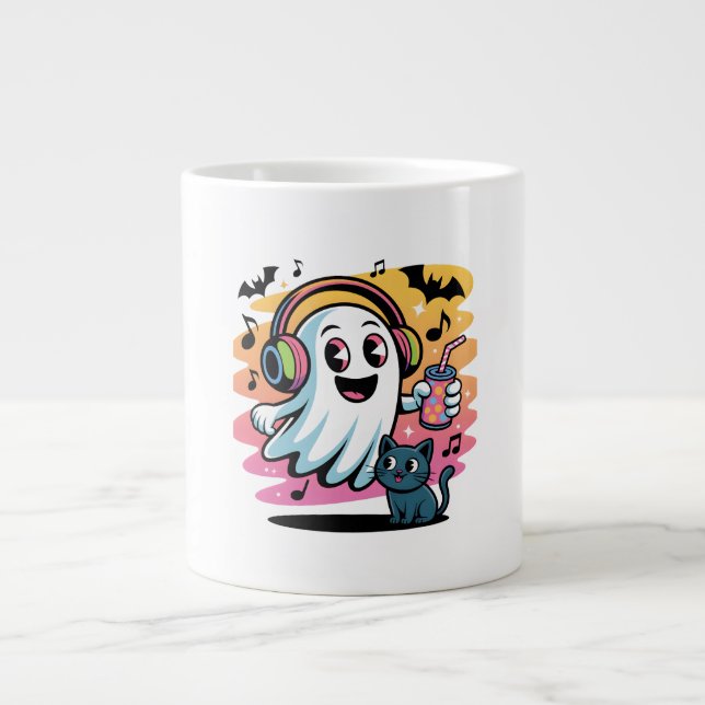 Partgeist mit süßer Halloween-Cartoon-Katze  Jumbo-Tasse (Vorderseite)