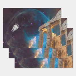 Parthenon Acropolis Griechenland trifft Raumfahrt Geschenkpapier Set
