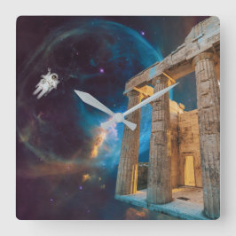 Parthenon Acropolis Griechenland trifft Raumfahrt Quadratische Wanduhr