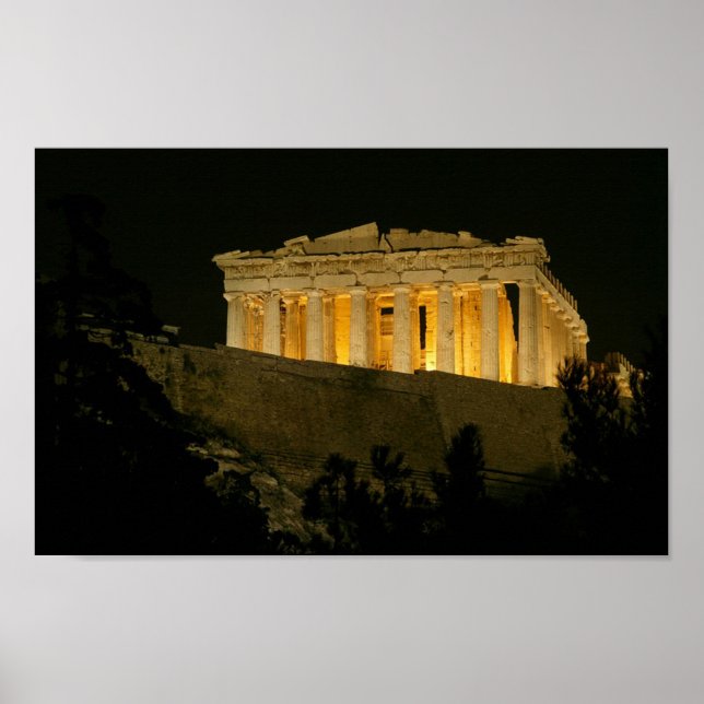 Parthenon am Nachtplakat Poster (Vorne)
