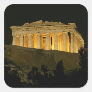 Parthenon am Nachtsticker Quadratischer Aufkleber