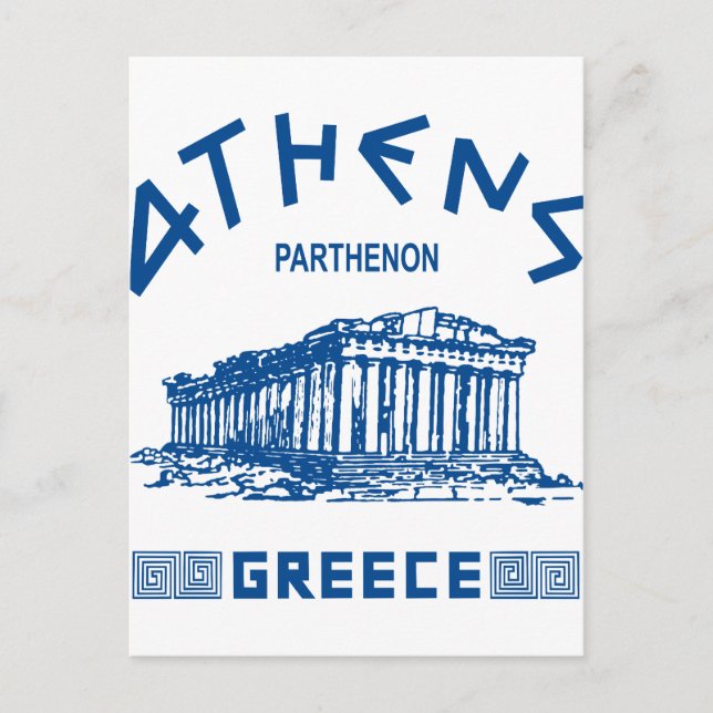 Parthenon - Athen - Griechisch (blau) Postkarte (Vorderseite)