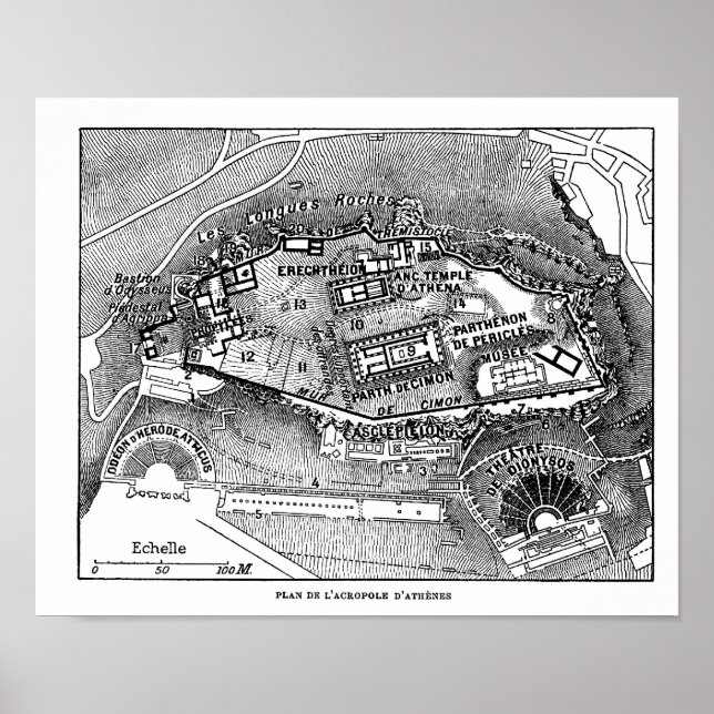 Parthenon auf der Karte von Athen Poster (Vorne)