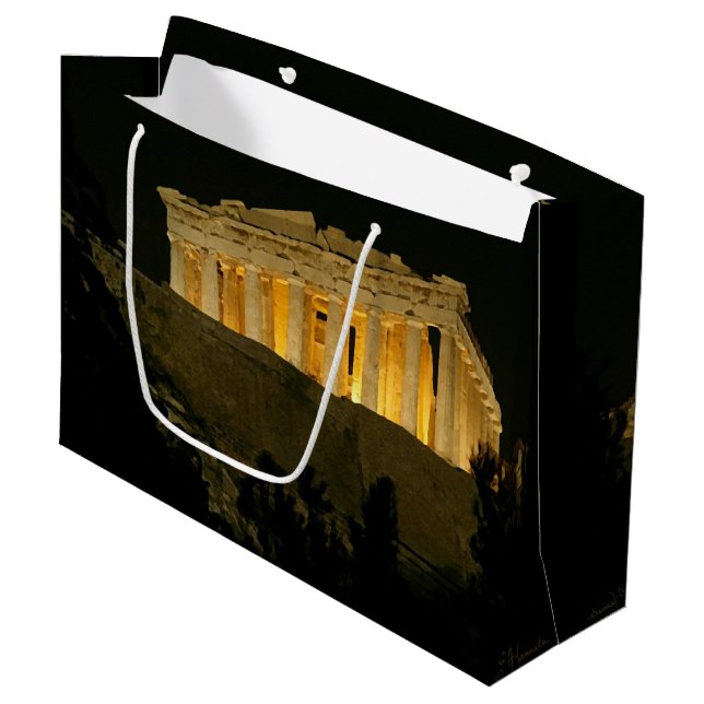 Parthenon in der Nacht Große Geschenktüte (Vorderseite Schrägansicht)