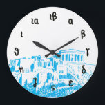 Parthenon Time - Greek Numerals & the Acropolis Große Wanduhr<br><div class="desc">In Nizza clock with ancient Greek numerals and an illustration of the Acropolis of Athens. If time-management sounds Greek to you, then that's your ideal clock! The Acropolis of Athens with the Parthenon featuring prominently on the Holy Rock of Greece's capital city. The black color of the illustration can be...</div>
