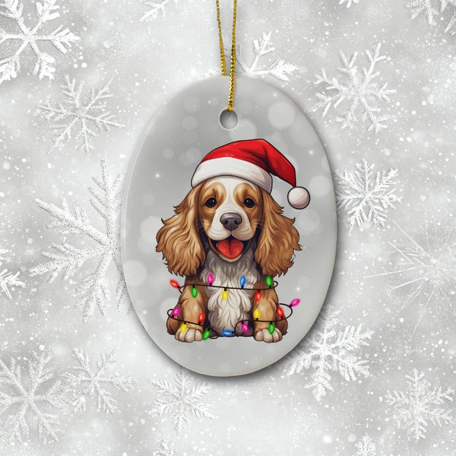 Parti Cocker Spaniel in Weihnachtslicht rasiert Keramik Ornament (Von Creator hochgeladen)