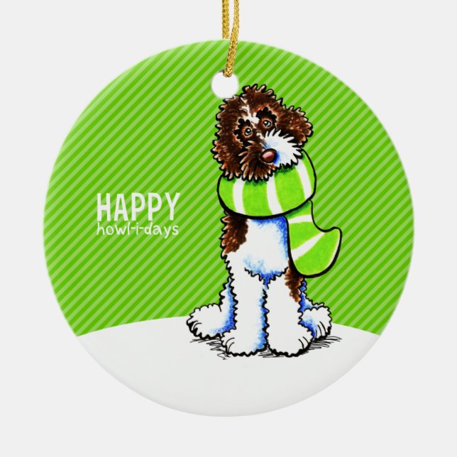 Parti Labradoodle Weihnachts-Happy Howl-i-days Keramik Ornament (Vorne)