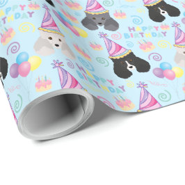Parti Poodle Birthday Gift Wrapping Paper Blue Geschenkpapier