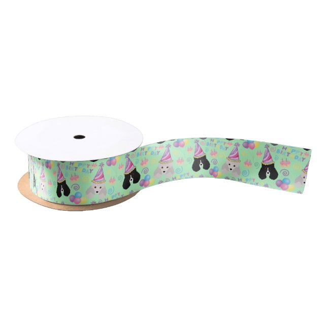 Parti Poodle Birthday Satin Ribbon in Green Satinband (Spule)