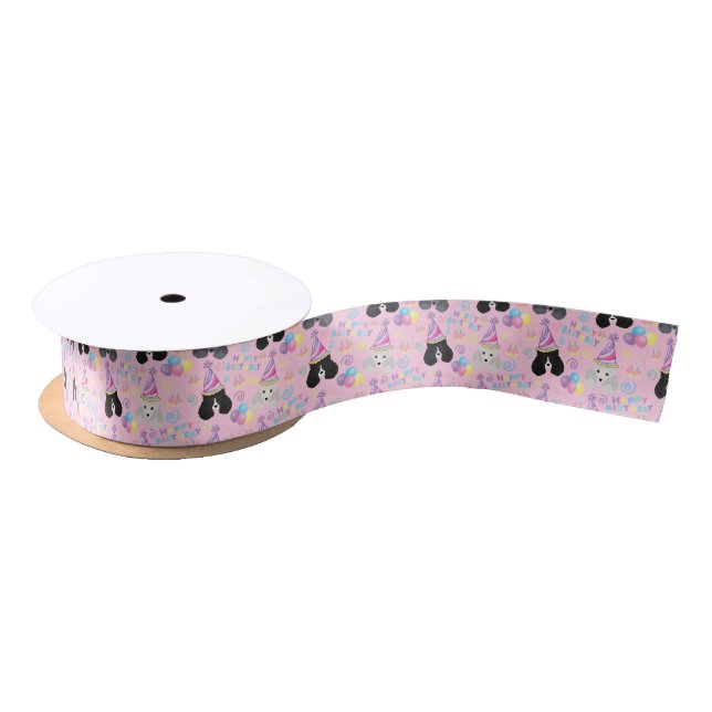 Parti Poodle Birthday Satin Ribbon in Pink Satinband (Spule)