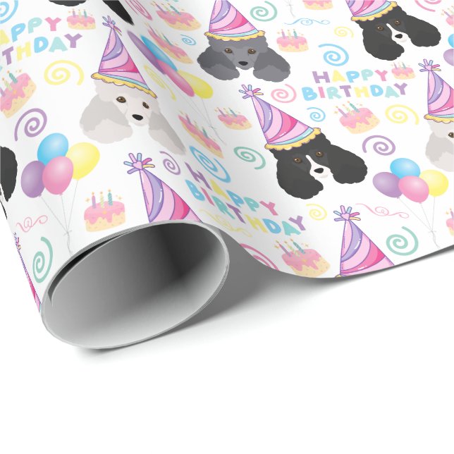 Parti Poodle Birthday Wrapping Paper Geschenkpapier (Rolleneckpunkt)