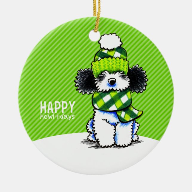 Parti Poodle Scarf Weihnachten Happy Howl-i-days Keramikornament (Vorne)