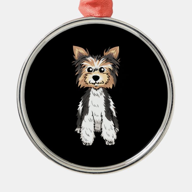 Parti Yorkie Niedliche Kunst Ornament Aus Metall (Vorne)