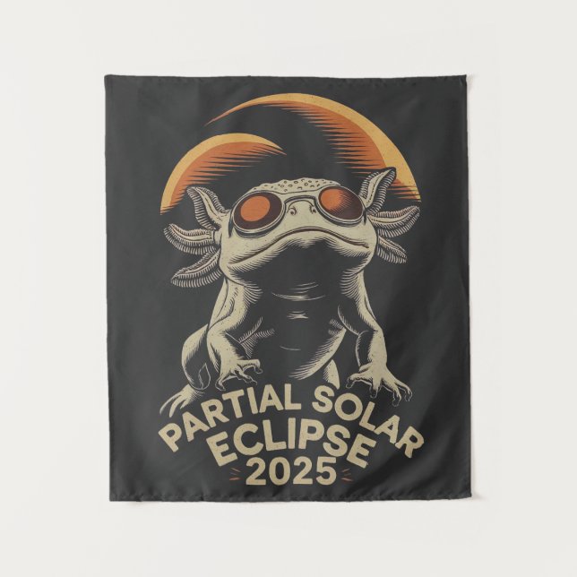 Partial Solar Eclipse 2025 Axolotl Ammph Wandteppich (Vorderseite)