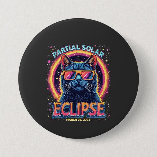 Partial Solar Eclipse 2025 Cat Kitten Button (Vorderseite)