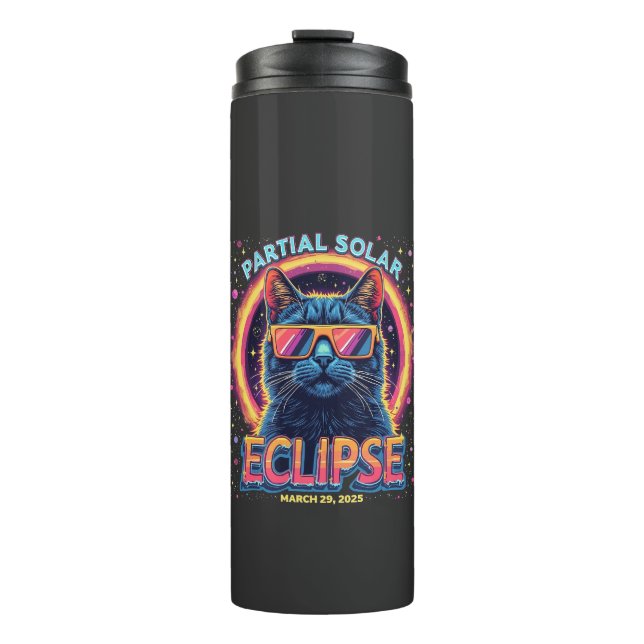 Partial Solar Eclipse 2025 Cat Kitten Thermosbecher (Vorderseite)