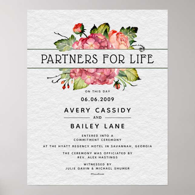 Partner für Life Floral Banner WeddingCertificate Poster (Vorne)