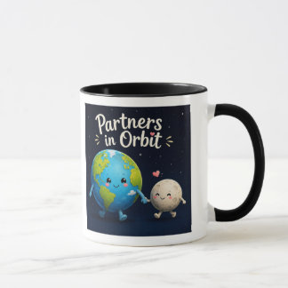 Partner in der Umlaufbahn. Süße Erde und Mond Illu Tasse