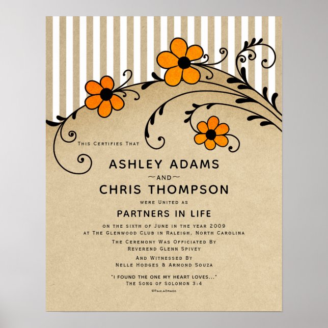 "Partner in Life Modern Boho Hochzeitszertifikat Poster (Vorne)
