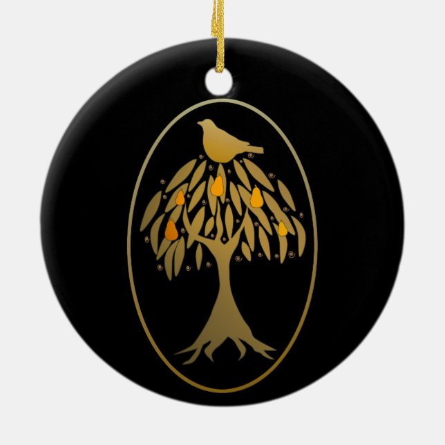 Partridge in a Pear Tree Gold Keramik Keramik Ornament (Hinten)