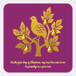 Partridge in einem Birnbaum Burgund Weihnachten Quadratischer Aufkleber