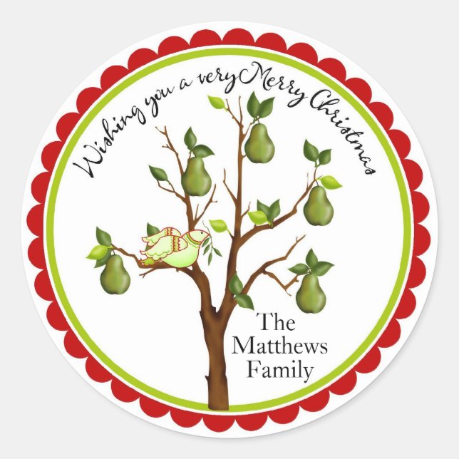Partridge in einem Birnbaum Weihnachtskleber Runder Aufkleber (Vorderseite)