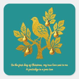 Partridge in einem Birnenbaum Aquamarin Goldene We Quadratischer Aufkleber