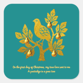 Partridge in einem Birnenbaum Aquamarin Goldene We Quadratischer Aufkleber