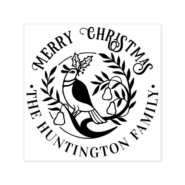 Partridge in einem Birnenbaum Frohe Weihnachtsname Permastempel (Design)