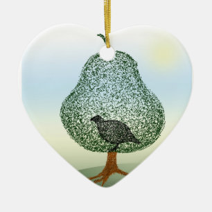 Partridge in einem Birnenbaum Weihnachtsherz Keramikornament