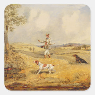 Partridge Shooting (Öl auf Tafel) Quadratischer Aufkleber