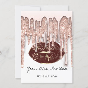 Party 16. Roter Kuss Lippen Rose Glitter Weiß Brau Einladung