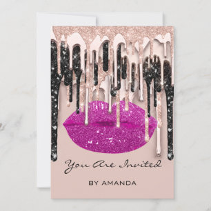 Party 16. Roter Kussmund Rose Glittertropfen Beere Einladung