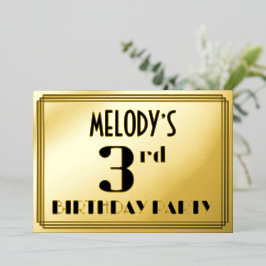 Party 3. Geburtstag: Art Deco Look "3" und Name Folieneinladung