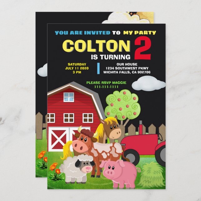 PARTY AM GEBURTSTAG EINLADUNG (Vorne/Hinten)