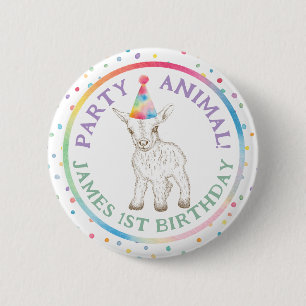 Party Animal Baby Goat Birthday Button Button