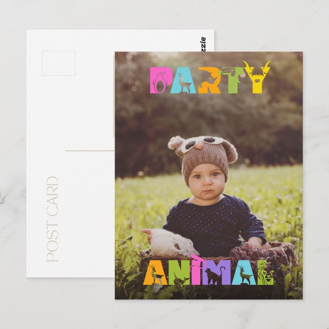 Party Animal Birthday Custom Foto Danke Notiz Postkarte (Vorne/Hinten)