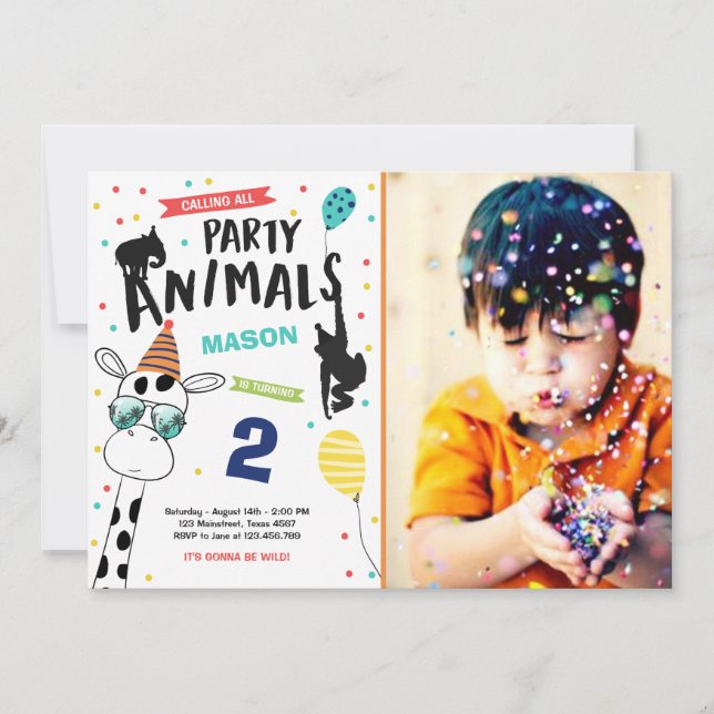 Party Animal Birthday Einladung Zoo Wild Black (Vorderseite)