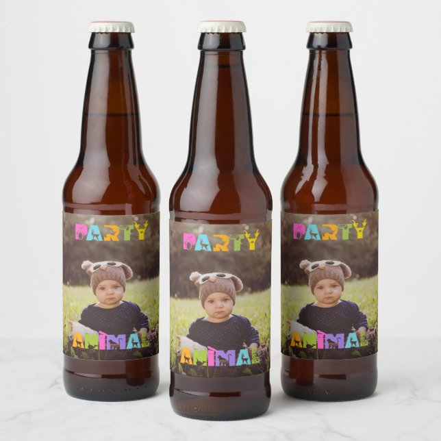Party Animal Fun Custom Foto Bierflaschenetikett (Flaschen)